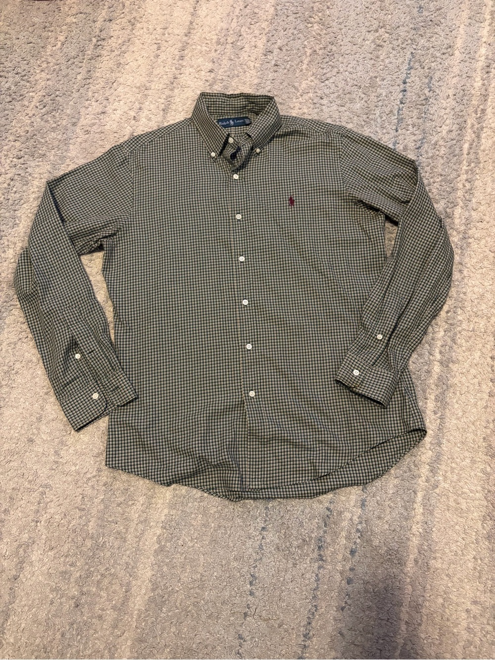 Ralph Lauren Button Down Shirt Mens Medium Green White Plaid Long Sleeve Pony